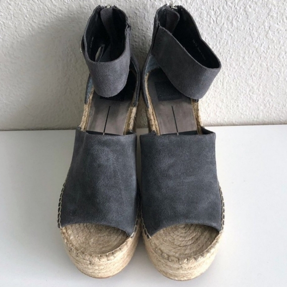 Dolce Vita Straw Espadrille Wedge Sandals - Anthracite Gray 7.5 - Picture 4 of 9